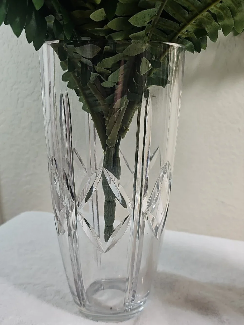 Vintage Crystal Cut Glass Vase Geometric Cuts Over 5 Pounds 11
